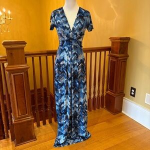 Tbags Los Angeles Maxi Stretch Wrap Blue Blues Dress Sz S